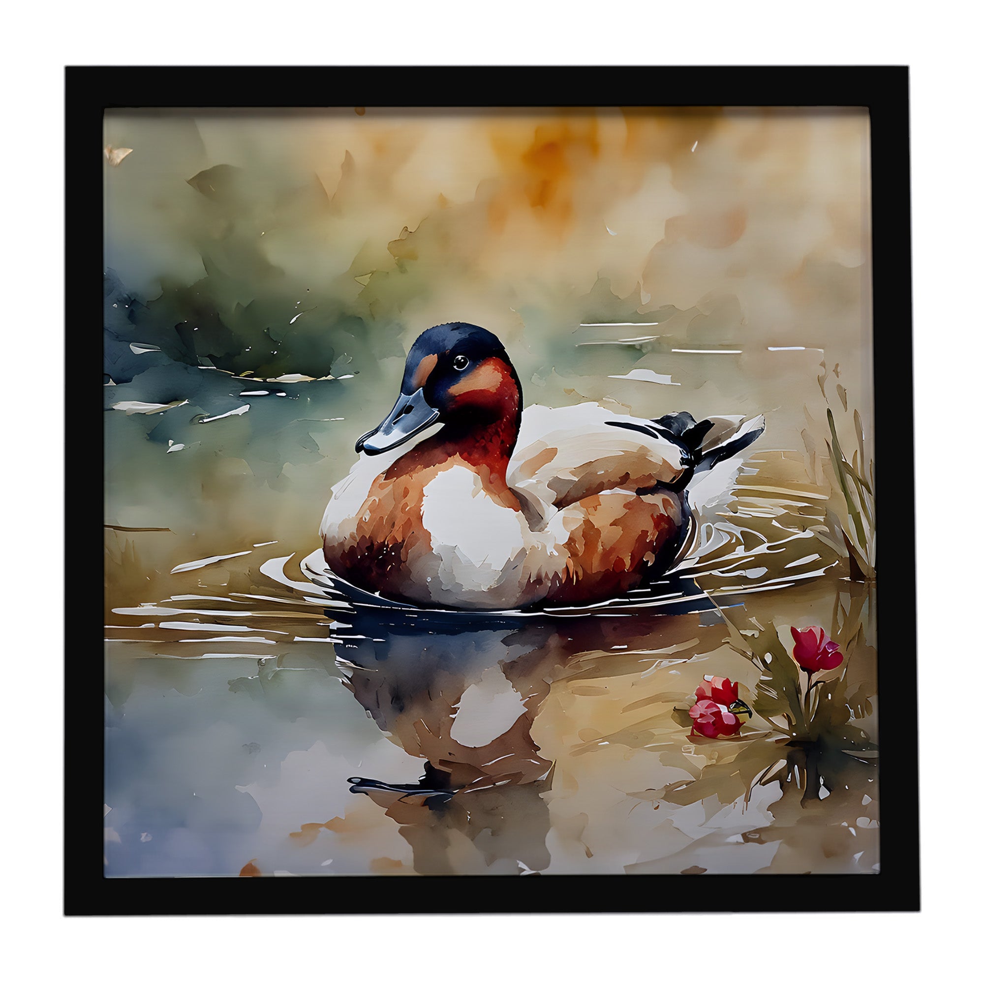 Canvasback Duck Swimming Pond Wildlife Framed Metal Print Bathroom, Kitchen, Office, Home Decor Wall Art Ready to Hang, Square, 8X8