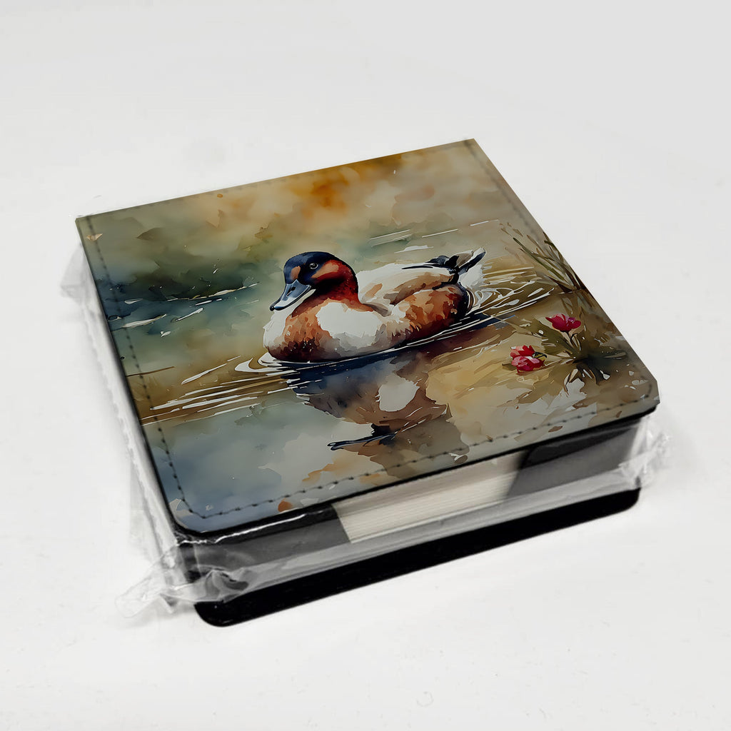 Canvasback Duck Swimming Pond Wildlife PU Leather Note Paper Holder with Artist-Designed Cover, Desk Accessory, Office Gift