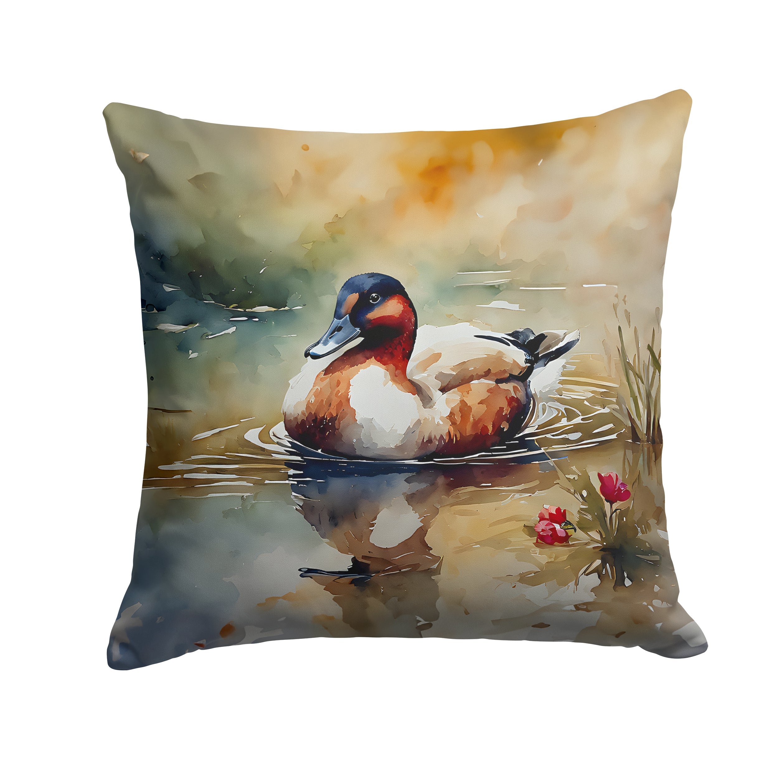 Canvasback Duck Swimming Pond Wildlife Decorative Throw Pillow 18x18 Indoor Outdoor Accent Cushion, Fabric Cover with Insert for Sofa, Bed, Porch & Living Room