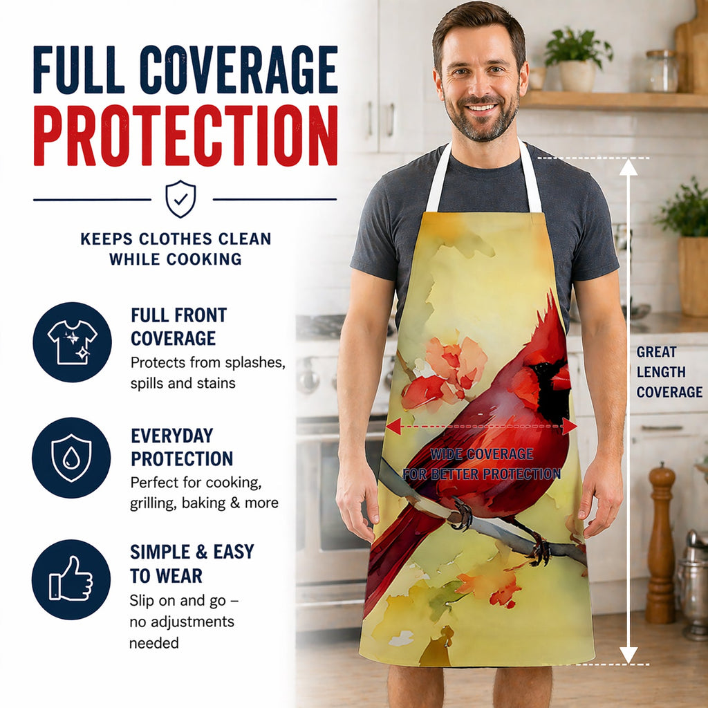 Northern Cardinal on Branch Apron Cooking Kitchen Server Baking Crafts Gardening for Adult Women Men, Unisex, Large, Multicolor