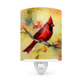 Northern Cardinal on Branch Ceramic Night Light Compact, UL-Certified, Ideal for Bedroom, Bathroom, Nursery, Hallway, Kitchen, 6x4x3, Multicolor