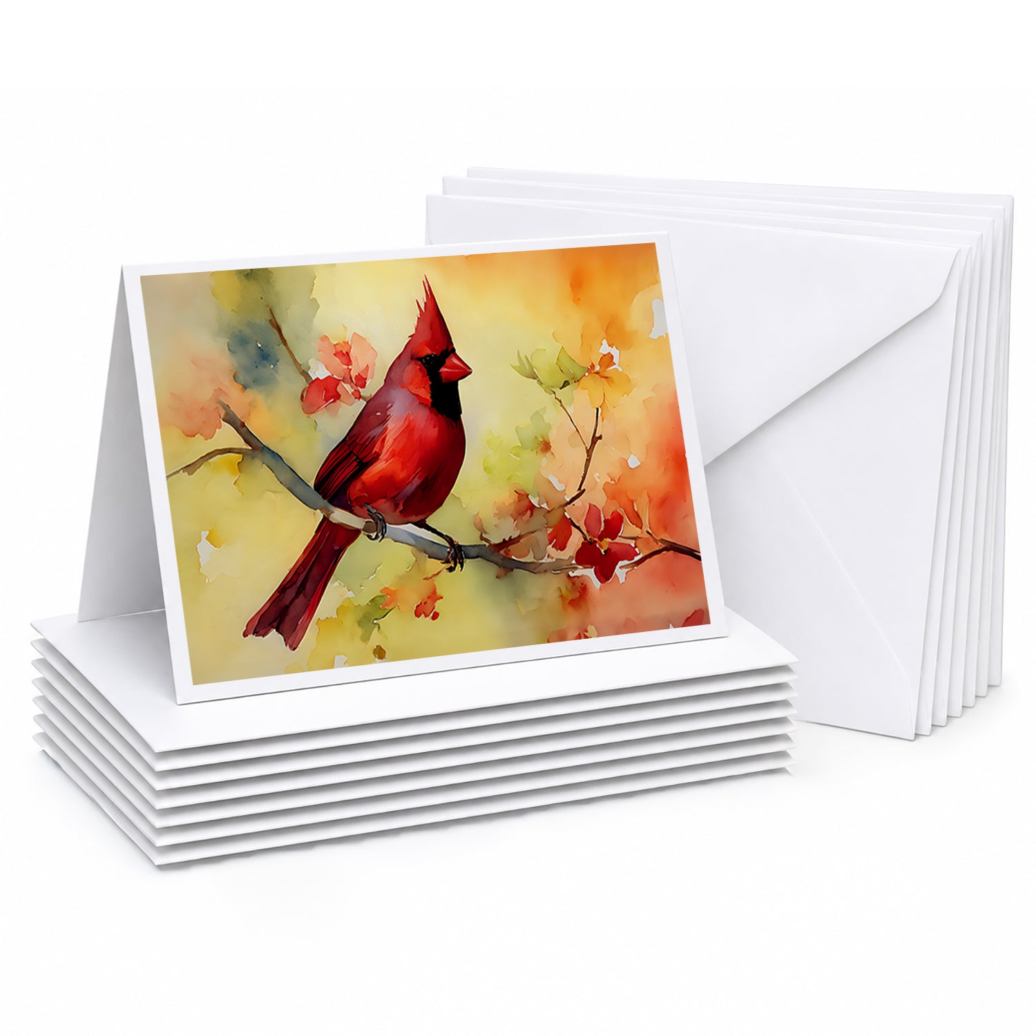 Northern Cardinal on Branch Greeting Cards Pack of 8 Blank Cards with Envelopes Whimsical A7 Size 5x7