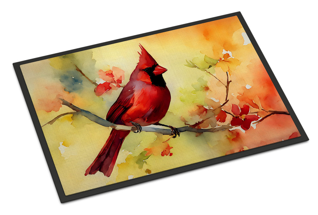 Northern Cardinal on Branch Doormat Indoor Outdoor 24H X 36W Front Door Mat Rugs for Entryway, Non Slip Washable Low Pile,