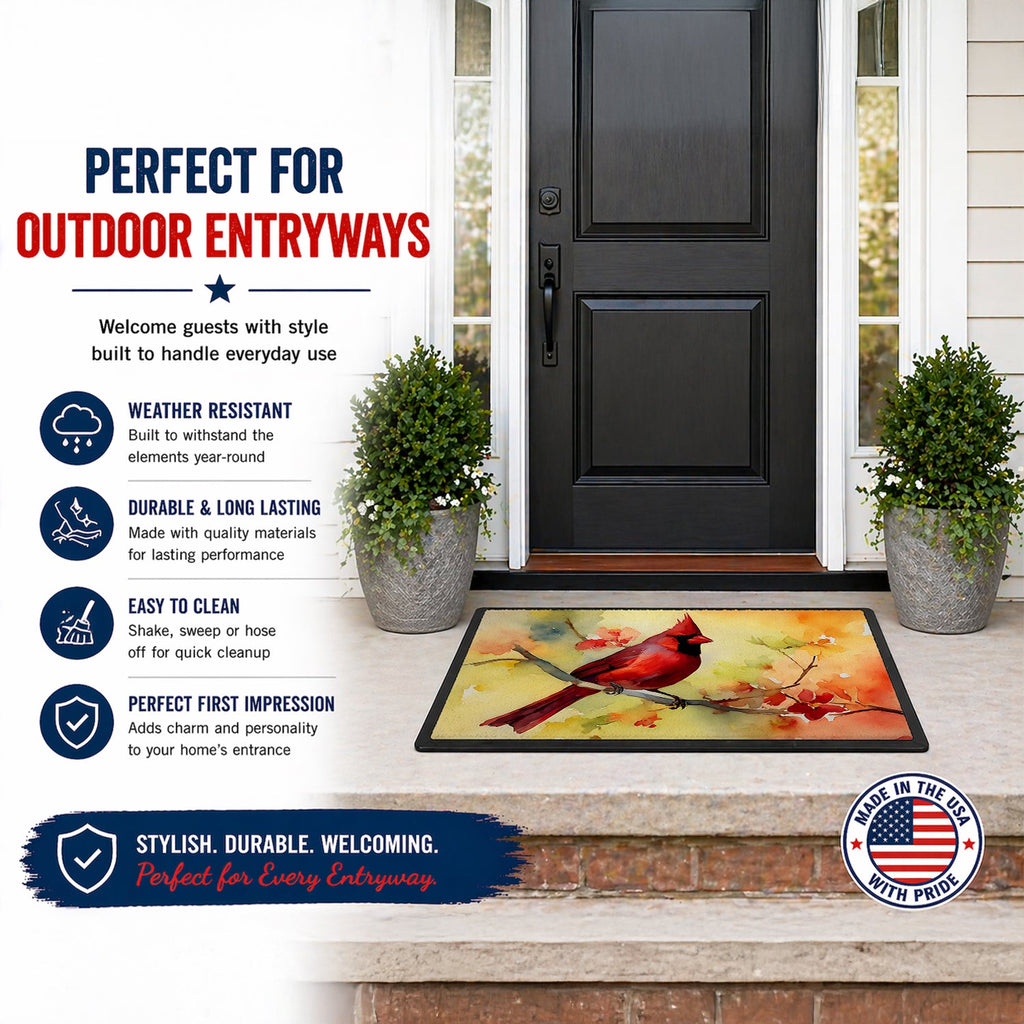 Northern Cardinal on Branch Doormat Indoor Outdoor 24H X 36W Front Door Mat Rugs for Entryway, Non Slip Washable Low Pile,