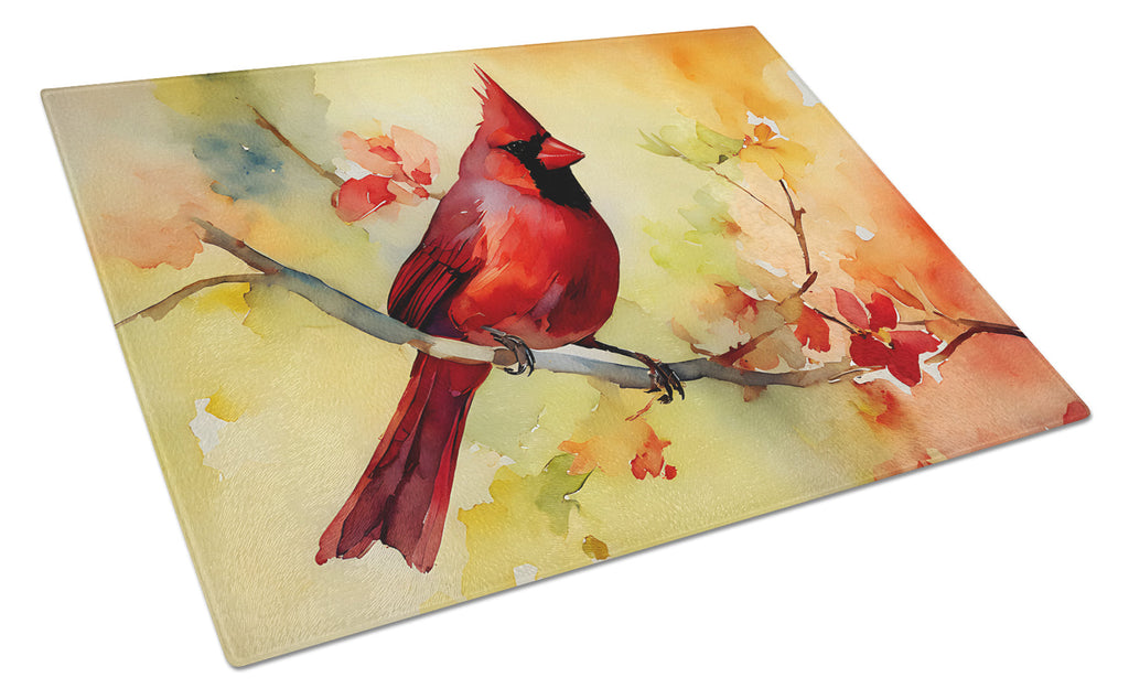 Northern Cardinal on Branch Cutting Board Tempered Glass Kitchen Cutting Surface, Heat Resistant Chopping, Non-Slip Feet, Food Prep & Serving