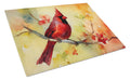 Northern Cardinal on Branch Cutting Board Tempered Glass Kitchen Cutting Surface, Heat Resistant Chopping, Non-Slip Feet, Food Prep & Serving