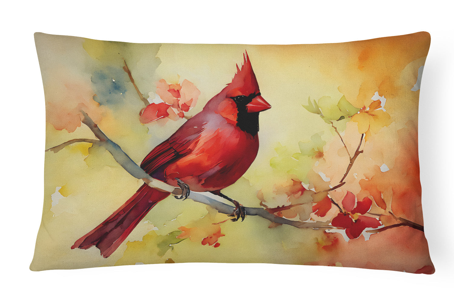 Northern Cardinal on Branch Decorative Throw Pillow 12x16 Indoor Outdoor Accent Cushion, Fabric Cover with Insert for Sofa, Bed, Porch & Living Room