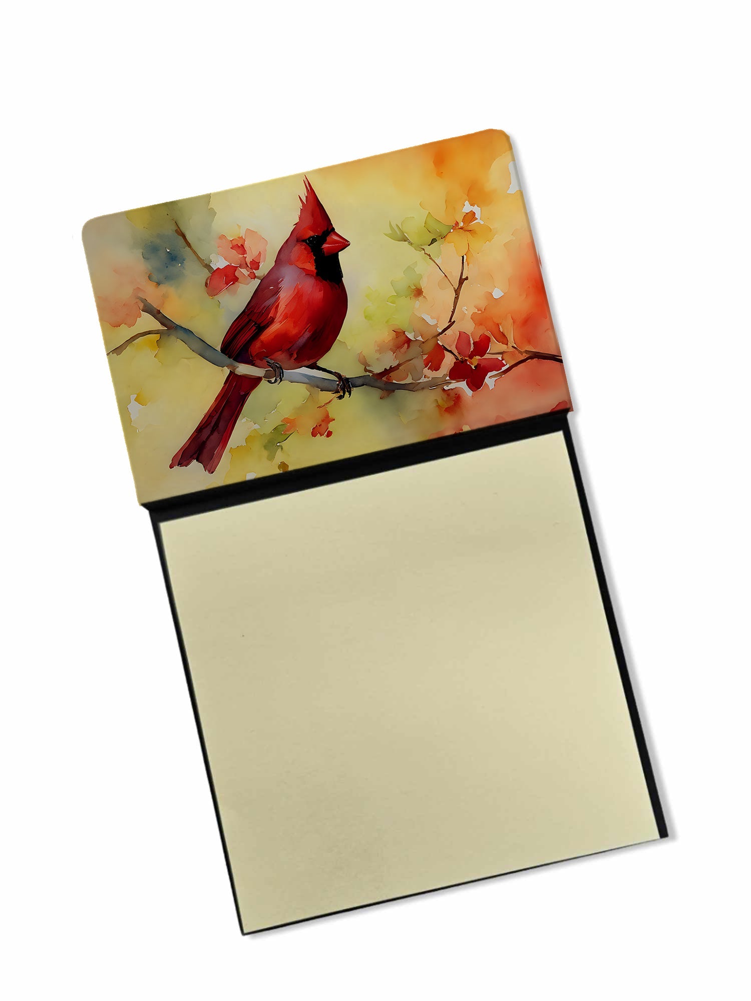 Northern Cardinal on Branch Watercolor Sticky Note Holder Refillable Dispenser Desk Accessory 3x3 Pad Gift