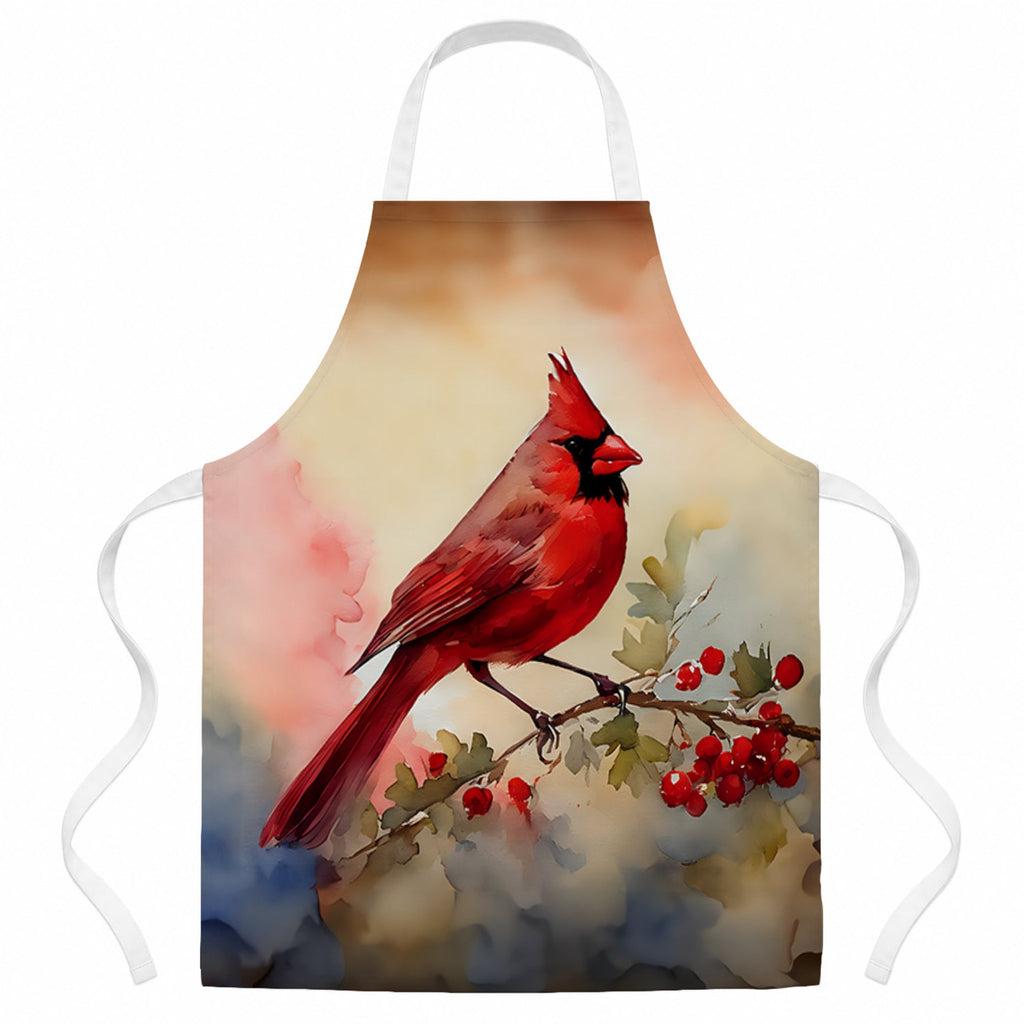 Northern Cardinal with Berries Apron Cooking Kitchen Server Baking Crafts Gardening for Adult Women Men, Unisex, Large, Multicolor