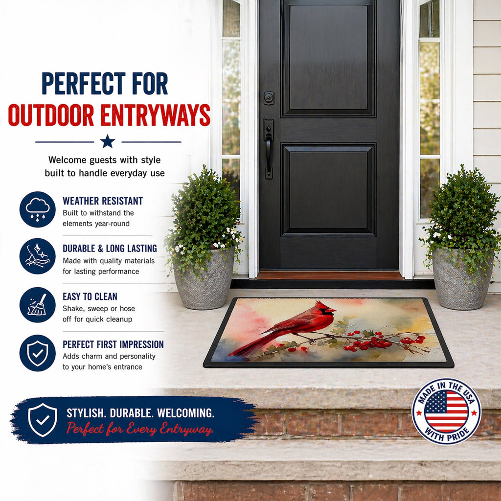 Northern Cardinal with Berries Doormat Indoor Outdoor 24H X 36W Front Door Mat Rugs for Entryway, Non Slip Washable Low Pile,