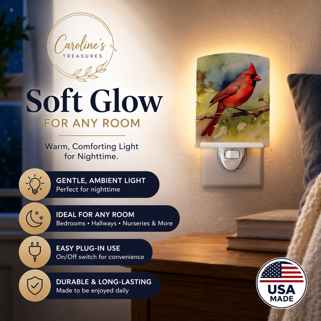 Northern Cardinal on Branch Autumn Ceramic Night Light Compact, UL-Certified, Ideal for Bedroom, Bathroom, Nursery, Hallway, Kitchen, 6x4x3, Multicolor