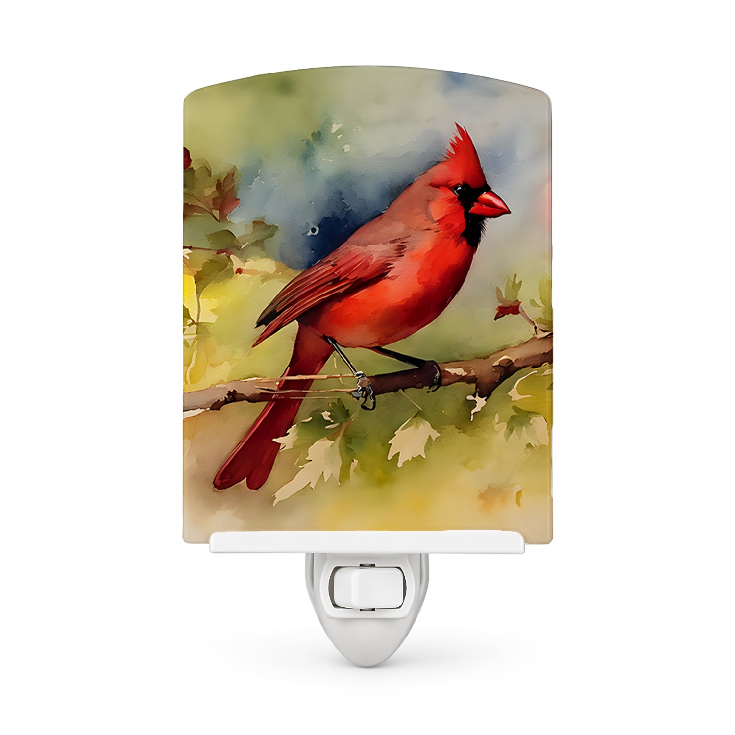 Northern Cardinal on Branch Autumn Ceramic Night Light Compact, UL-Certified, Ideal for Bedroom, Bathroom, Nursery, Hallway, Kitchen, 6x4x3, Multicolor