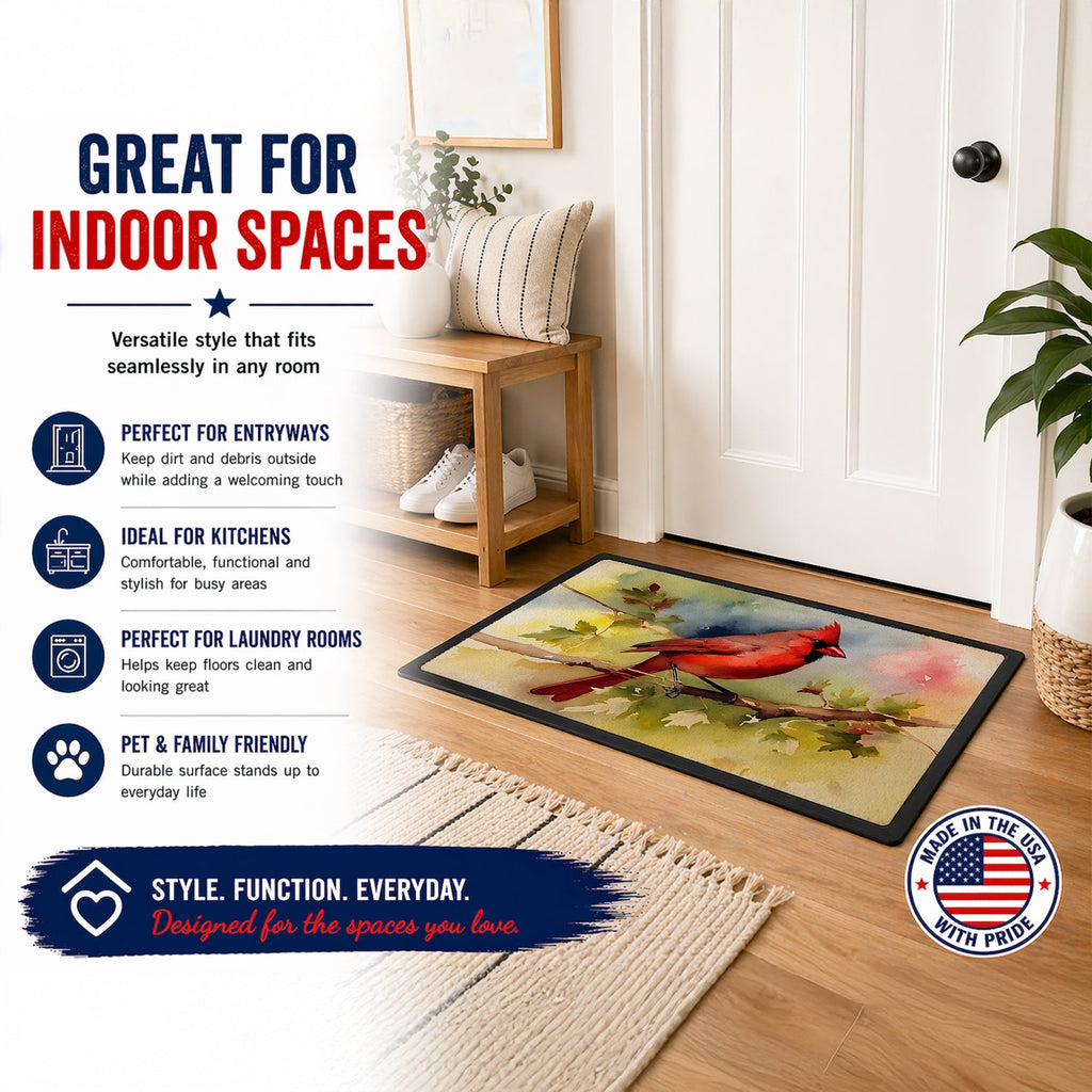 Northern Cardinal on Branch Autumn Doormat Indoor Outdoor 24H X 36W Front Door Mat Rugs for Entryway, Non Slip Washable Low Pile,