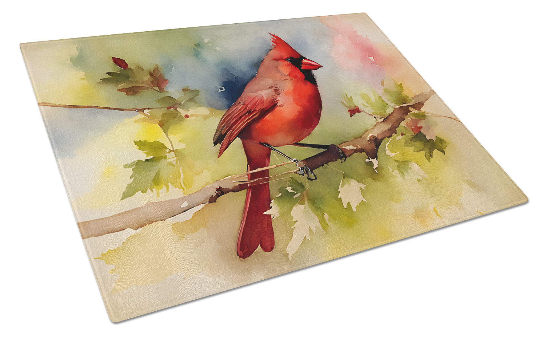 Northern Cardinal on Branch Autumn Cutting Board Tempered Glass Kitchen Cutting Surface, Heat Resistant Chopping, Non-Slip Feet, Food Prep & Serving