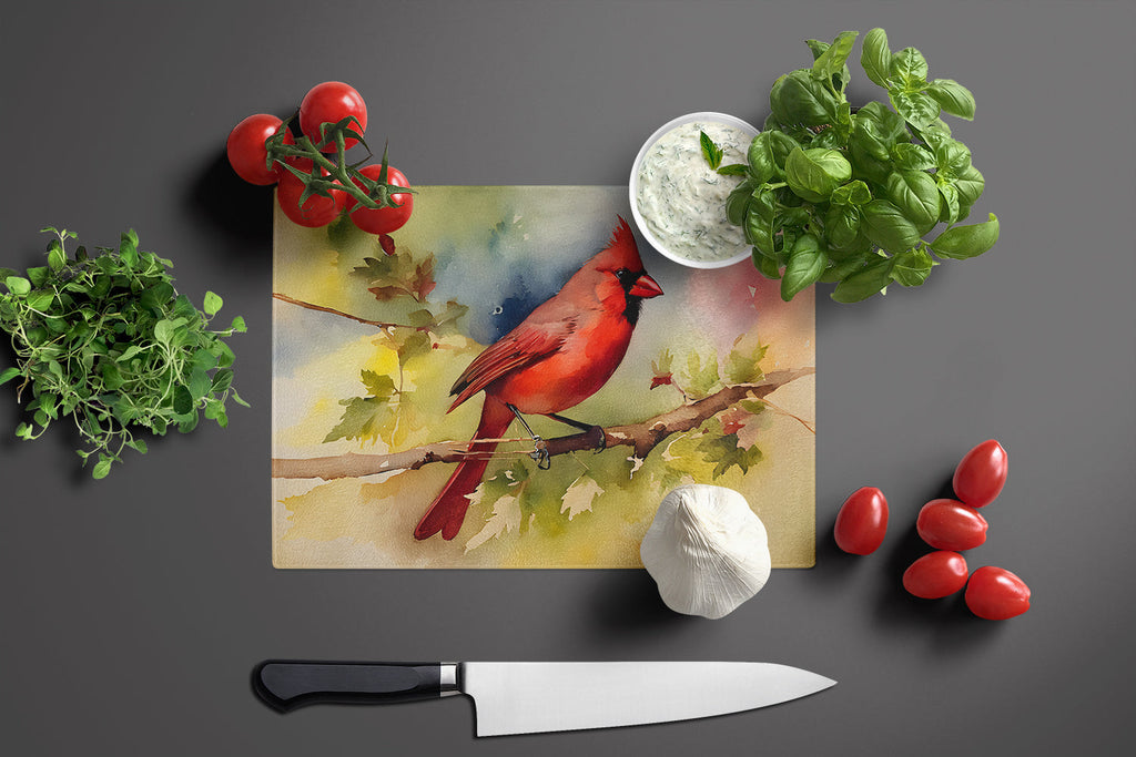 Northern Cardinal on Branch Autumn Cutting Board Tempered Glass Kitchen Cutting Surface, Heat Resistant Chopping, Non-Slip Feet, Food Prep & Serving