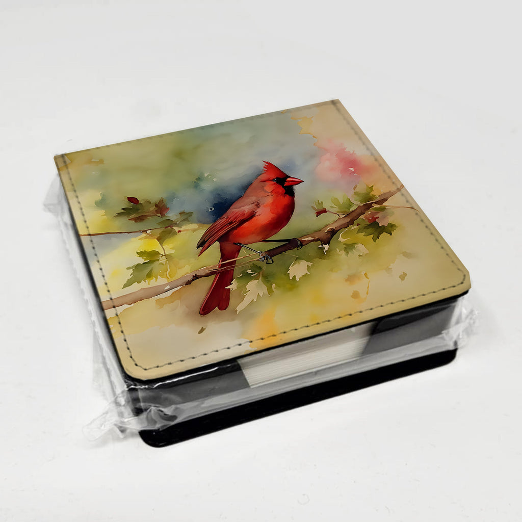 Northern Cardinal on Branch Autumn PU Leather Note Paper Holder with Artist-Designed Cover, Desk Accessory, Office Gift