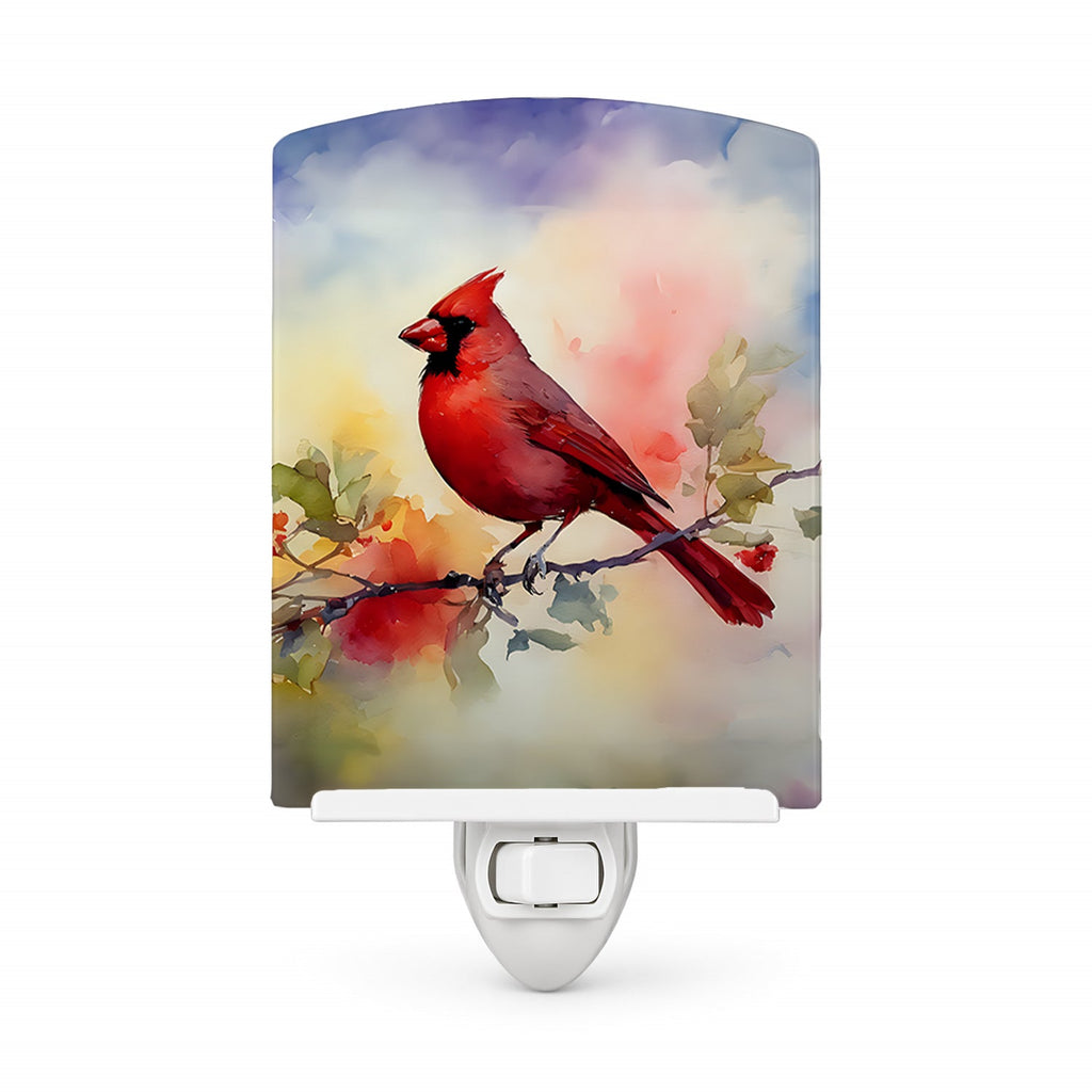 Northern Cardinal Floral Branch Ceramic Night Light Compact, UL-Certified, Ideal for Bedroom, Bathroom, Nursery, Hallway, Kitchen, 6x4x3, Multicolor