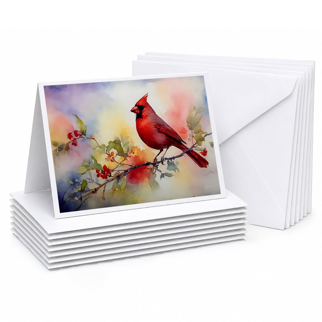 Northern Cardinal Floral Branch Greeting Cards Pack of 8 Blank Cards with Envelopes Whimsical A7 Size 5x7
