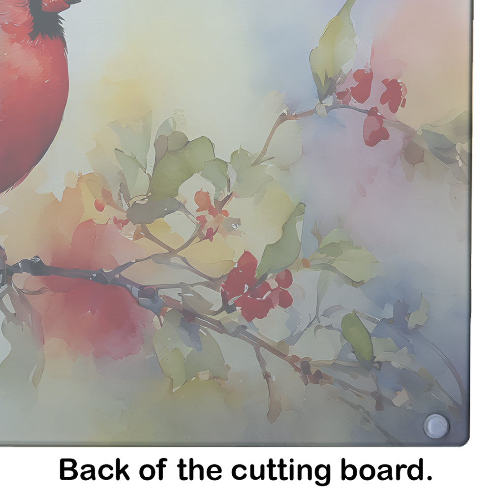 Northern Cardinal Floral Branch Cutting Board Tempered Glass Kitchen Cutting Surface, Heat Resistant Chopping, Non-Slip Feet, Food Prep & Serving