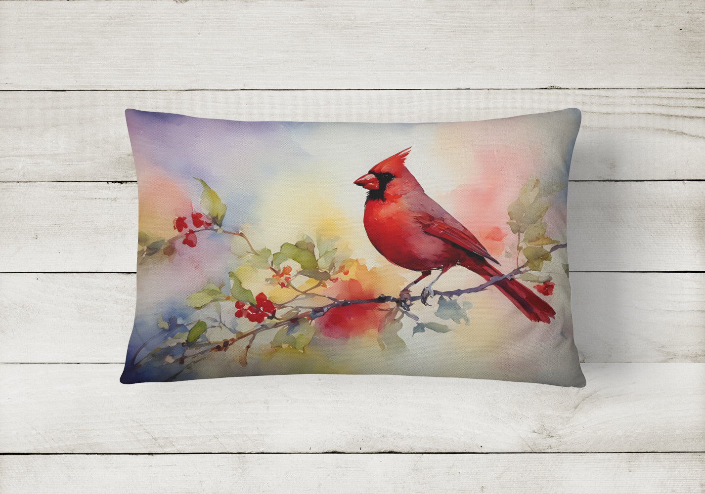 Northern Cardinal Floral Branch Decorative Throw Pillow 12x16 Indoor Outdoor Accent Cushion, Fabric Cover with Insert for Sofa, Bed, Porch & Living Room