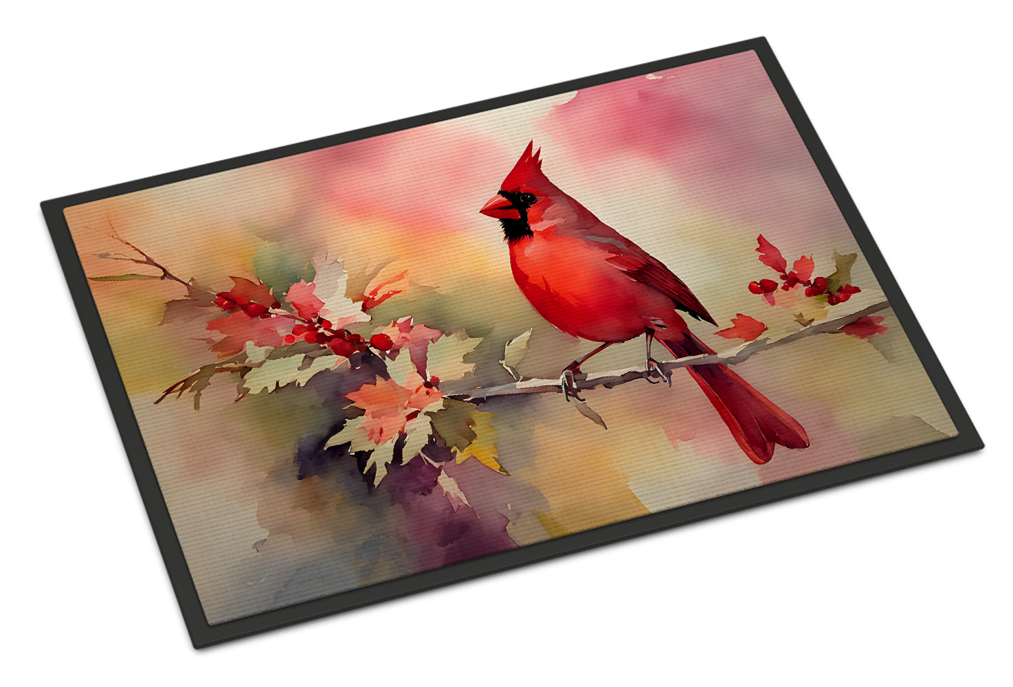 Northern Cardinal on Blossom Branch Doormat Indoor Outdoor 24H X 36W Front Door Mat Rugs for Entryway, Non Slip Washable Low Pile,