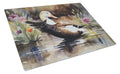 Common Eider Wood Duck Swimming with Flowers Cutting Board Tempered Glass Kitchen Cutting Surface, Heat Resistant Chopping, Non-Slip Feet, Food Prep & Serving