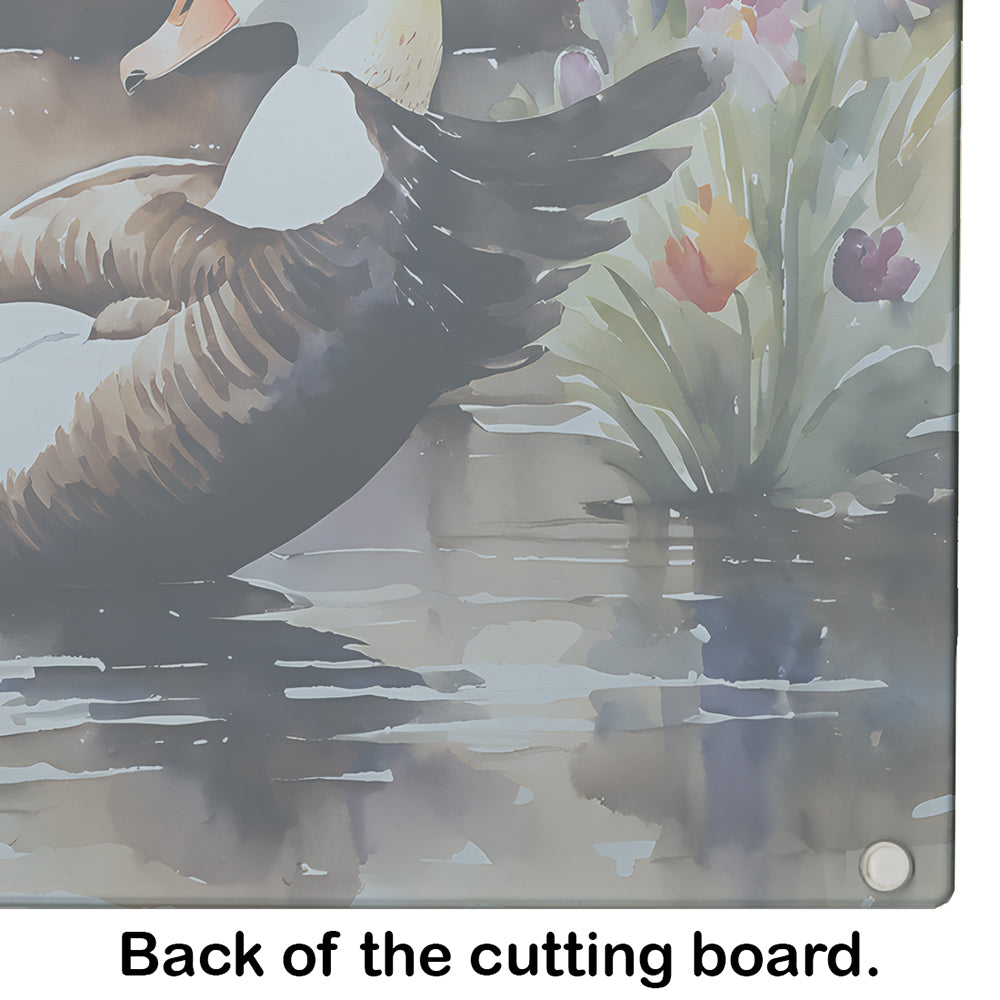Common Eider Wood Duck Swimming with Flowers Cutting Board Tempered Glass Kitchen Cutting Surface, Heat Resistant Chopping, Non-Slip Feet, Food Prep & Serving