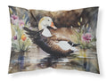 Common Eider Wood Duck Swimming with Flowers Standard Pillowcase Lightweight Super Soft Easy Care Decorative Artwork Pillowcase, Standard