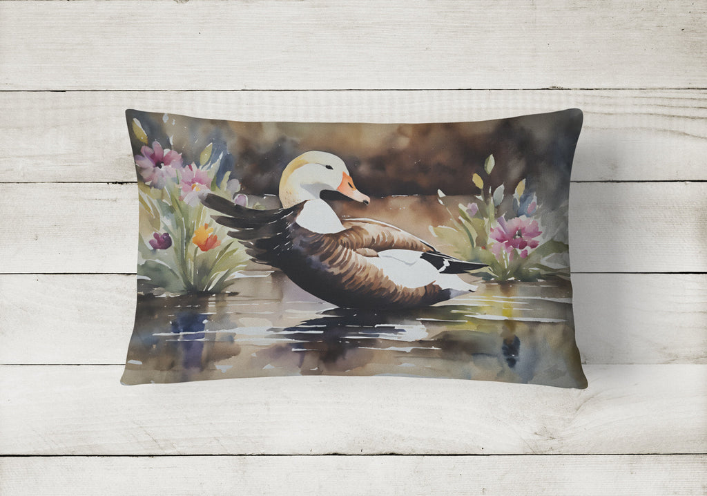 Common Eider Wood Duck Swimming with Flowers Decorative Throw Pillow 12x16 Indoor Outdoor Accent Cushion, Fabric Cover with Insert for Sofa, Bed, Porch & Living Room
