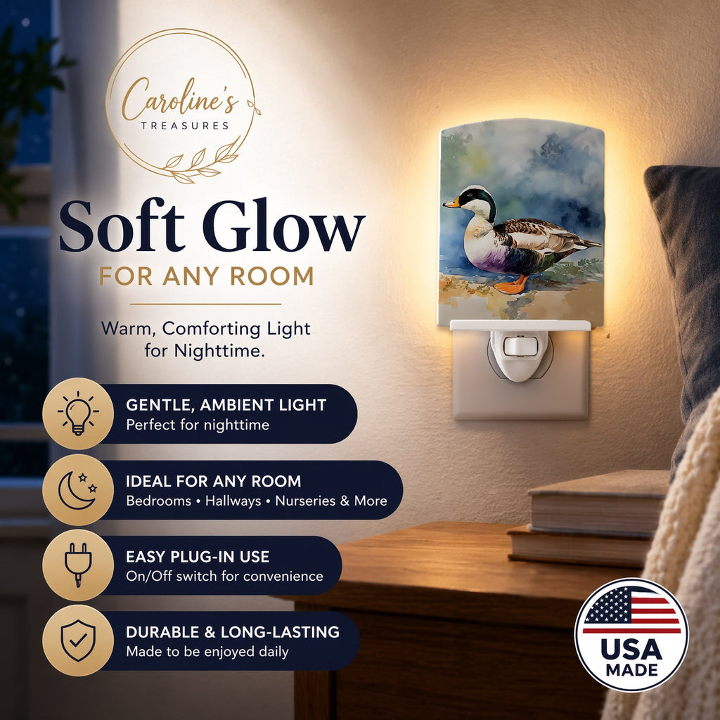 Common Eider Duck Standing Shoreline Ceramic Night Light Compact, UL-Certified, Ideal for Bedroom, Bathroom, Nursery, Hallway, Kitchen, 6x4x3, Multicolor