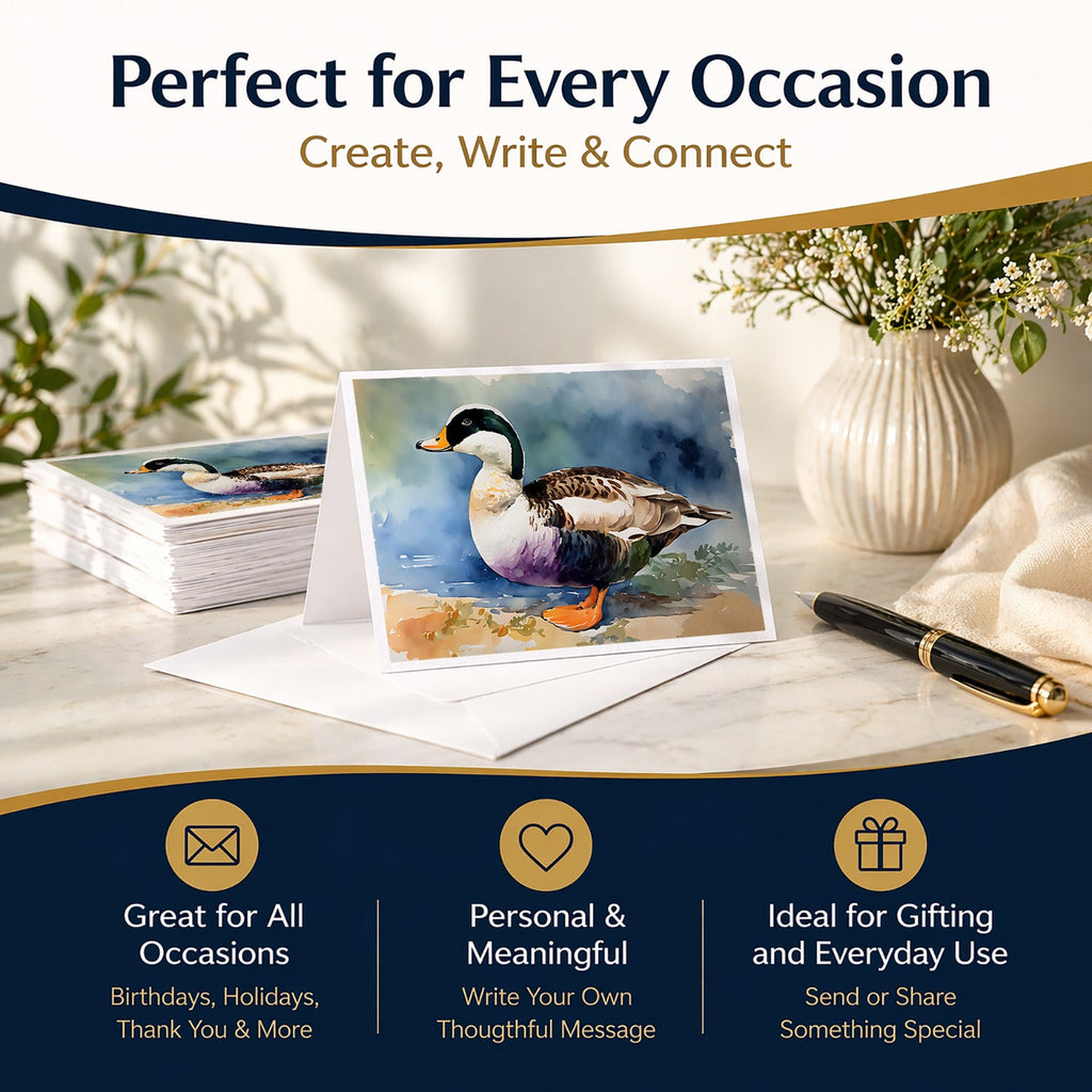 Common Eider Duck Standing Shoreline Greeting Cards Pack of 8 Blank Cards with Envelopes Whimsical A7 Size 5x7