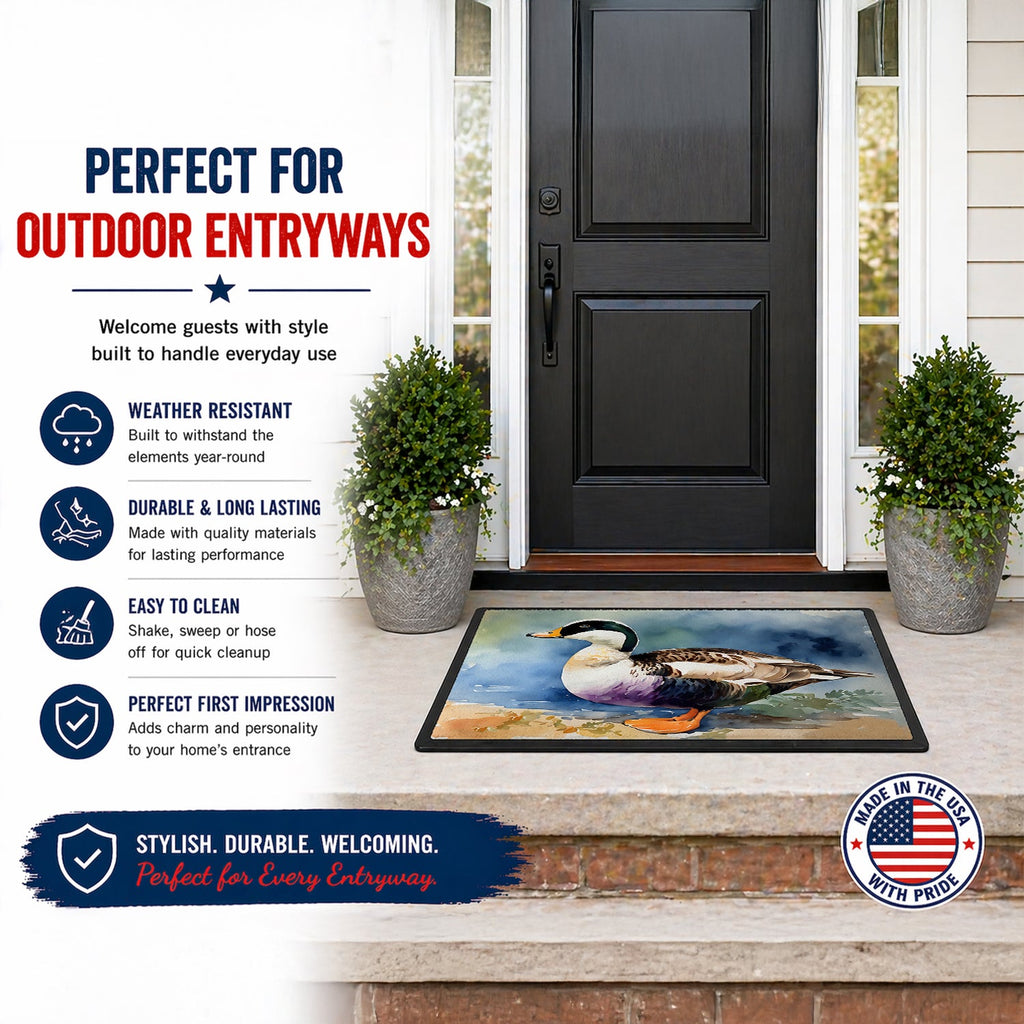 Common Eider Duck Standing Shoreline Doormat Indoor Outdoor 24H X 36W Front Door Mat Rugs for Entryway, Non Slip Washable Low Pile,