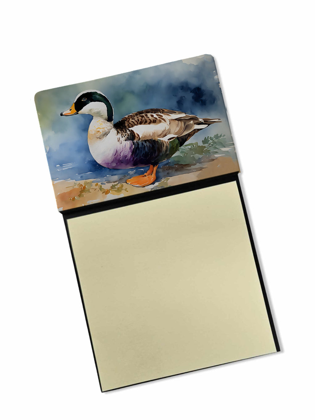 Common Eider Duck Standing Shoreline Watercolor Sticky Note Holder Refillable Dispenser Desk Accessory 3x3 Pad Gift