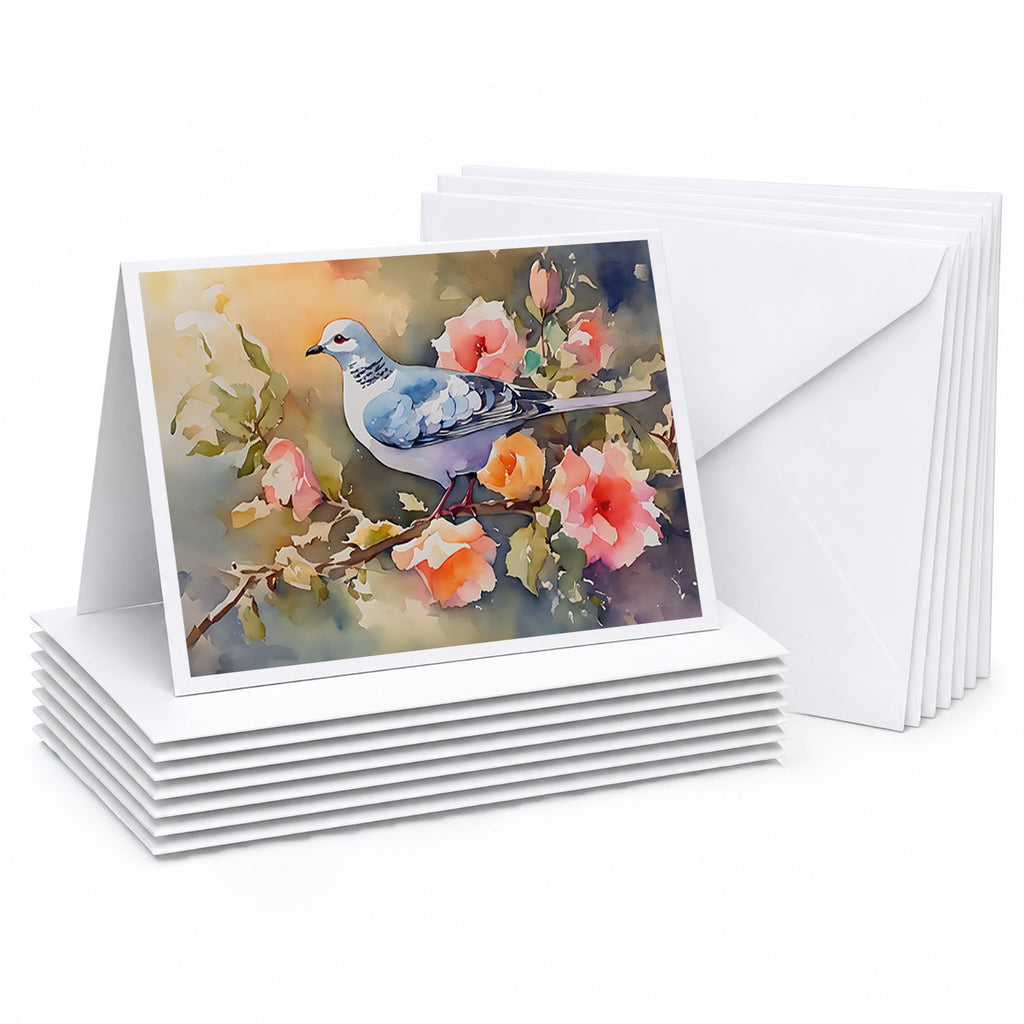 White Dove on Floral Branch Greeting Cards Pack of 8 Blank Cards with Envelopes Whimsical A7 Size 5x7
