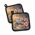 White Dove on Floral Branch Pot Holder Set of 2 Heat Resistant Quilted Hot Pads 7.5 x 7.5 Inch, Insulated Kitchen Trivets for Cooking & Baking