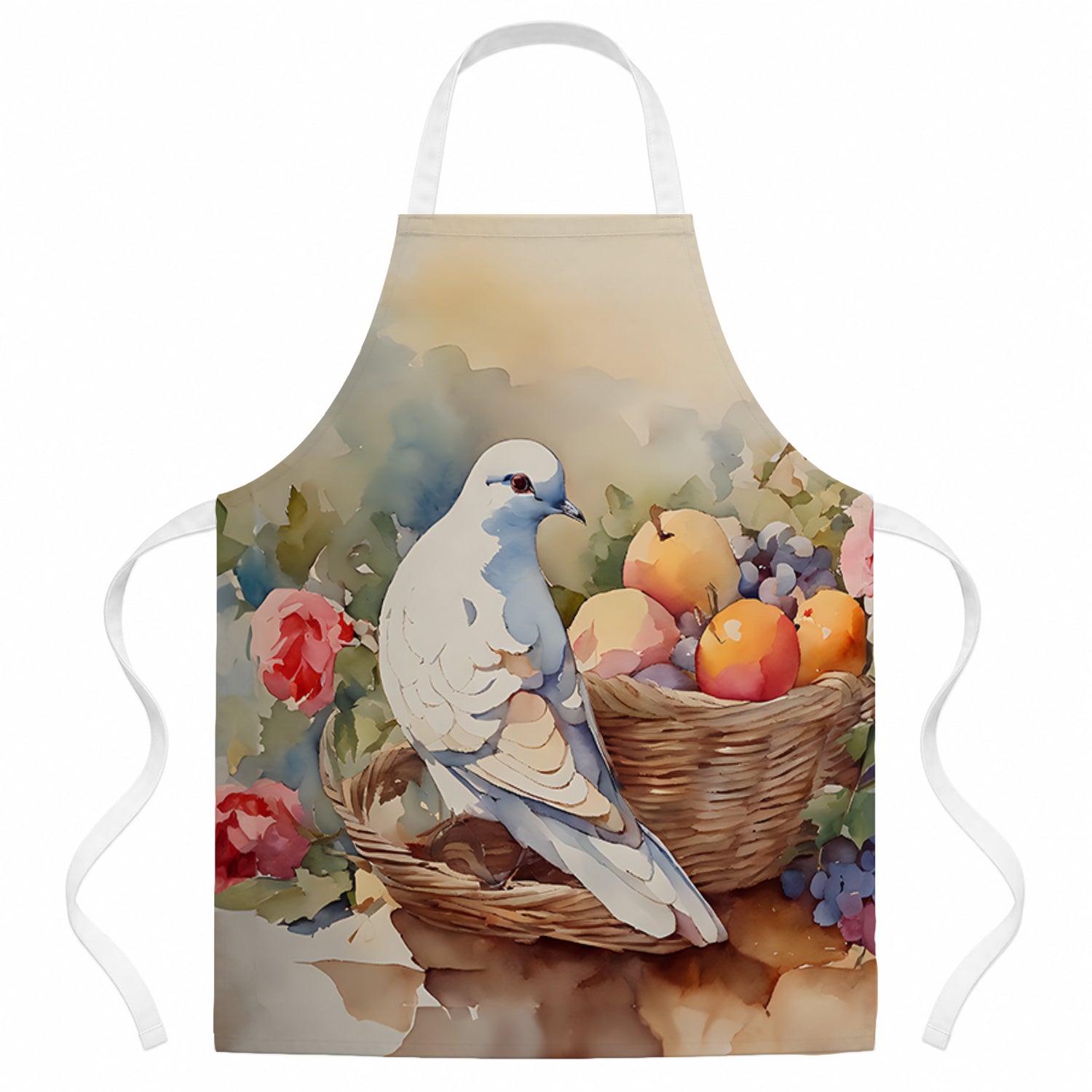 White Dove with Fruit Basket Still Life Apron Cooking Kitchen Server Baking Crafts Gardening for Adult Women Men, Unisex, Large, Multicolor