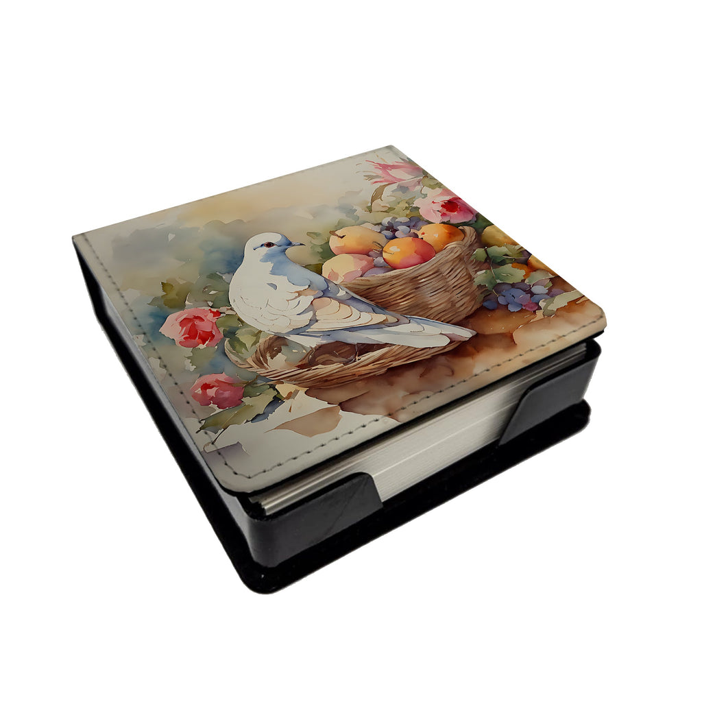 White Dove with Fruit Basket Still Life PU Leather Note Paper Holder with Artist-Designed Cover, Desk Accessory, Office Gift