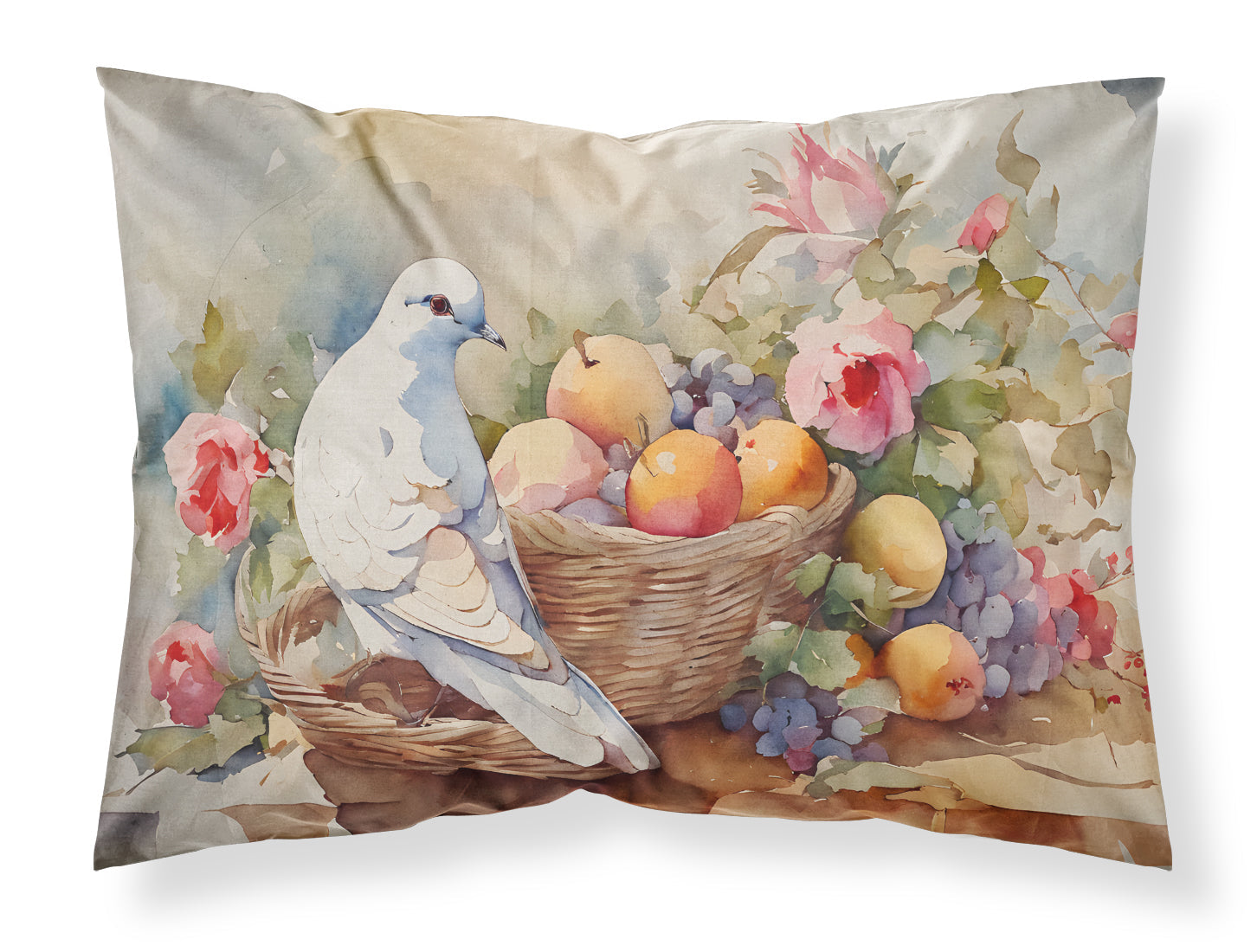 White Dove with Fruit Basket Still Life Standard Pillowcase Lightweight Super Soft Easy Care Decorative Artwork Pillowcase, Standard