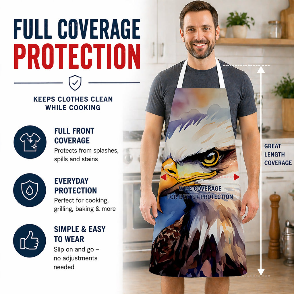 Bald Eagle Portrait Close-Up Apron Cooking Kitchen Server Baking Crafts Gardening for Adult Women Men, Unisex, Large, Multicolor