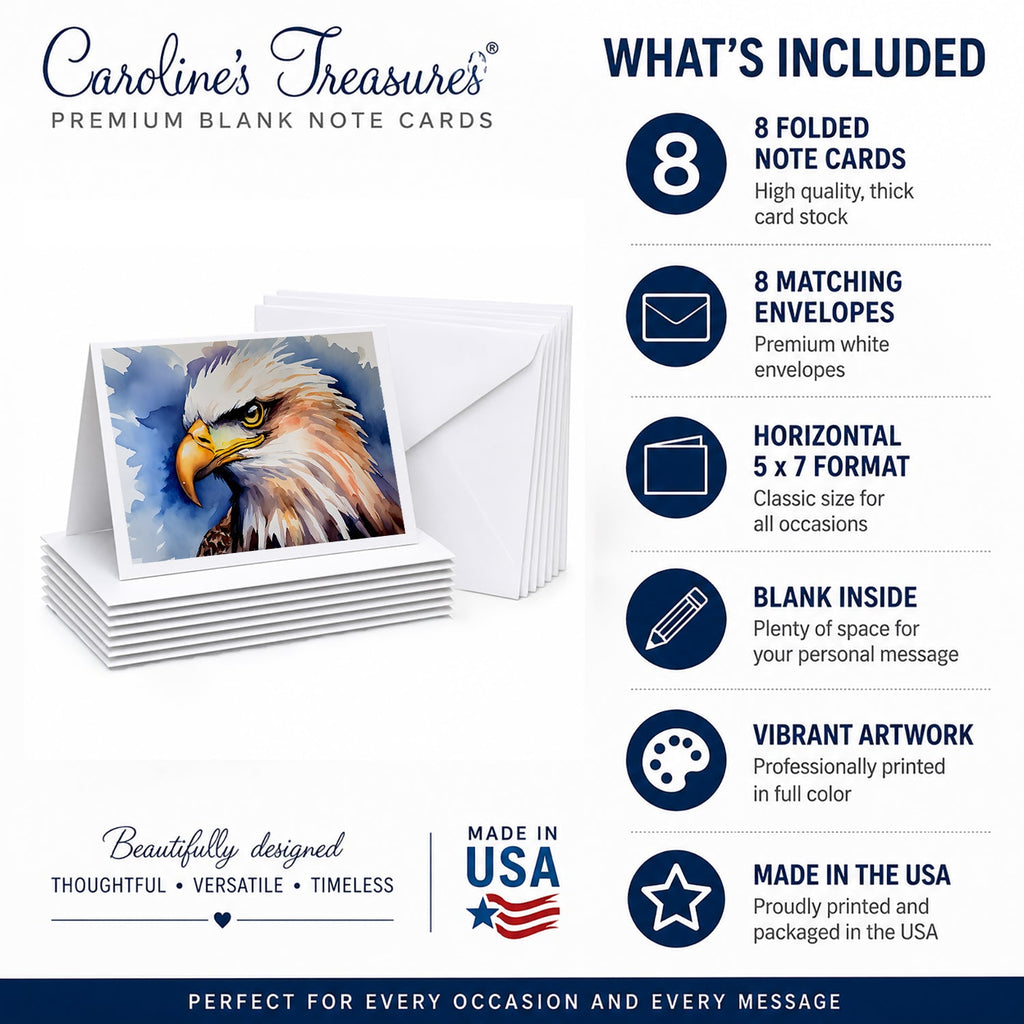 Bald Eagle Portrait Close-Up Greeting Cards Pack of 8 Blank Cards with Envelopes Whimsical A7 Size 5x7