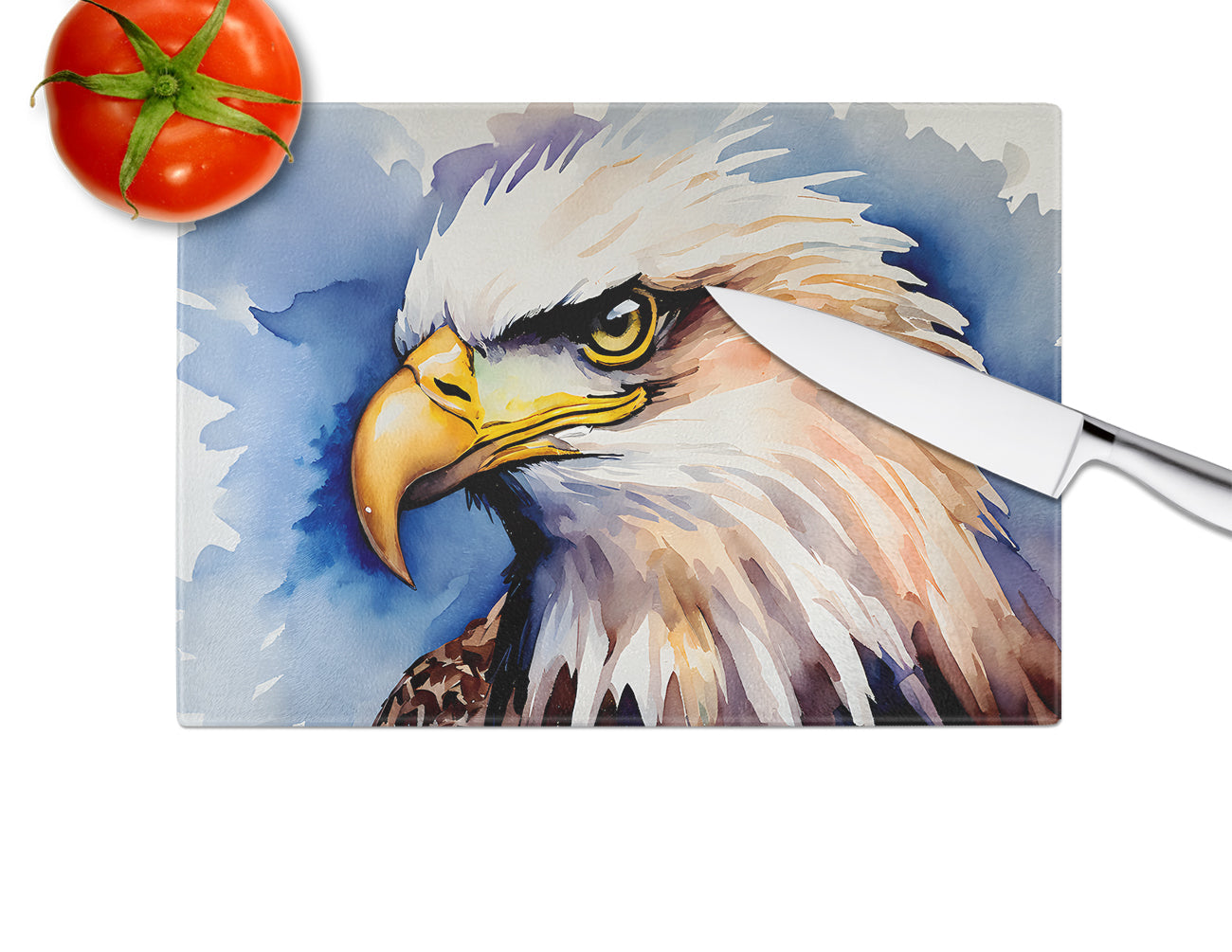 Bald Eagle Portrait Close-Up Cutting Board Tempered Glass Kitchen Cutting Surface, Heat Resistant Chopping, Non-Slip Feet, Food Prep & Serving