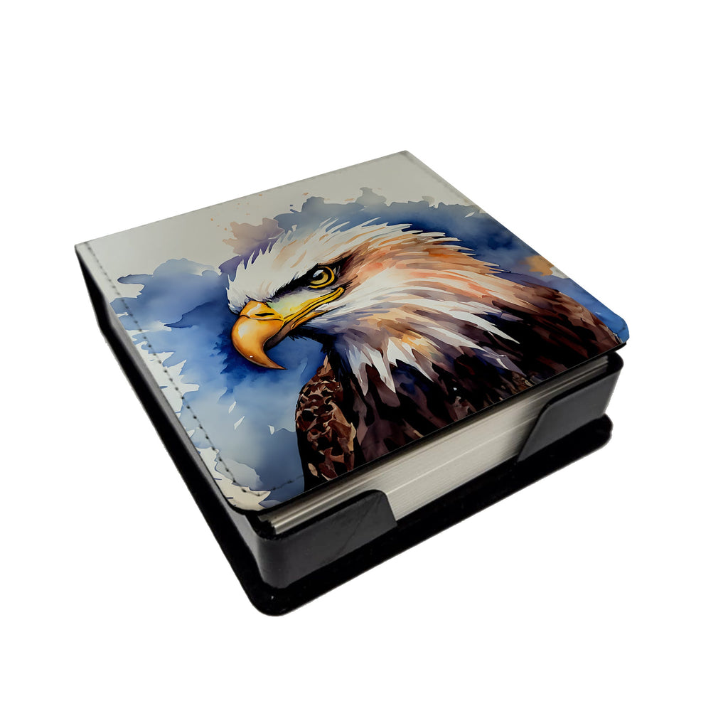 Bald Eagle Portrait Close-Up PU Leather Note Paper Holder with Artist-Designed Cover, Desk Accessory, Office Gift