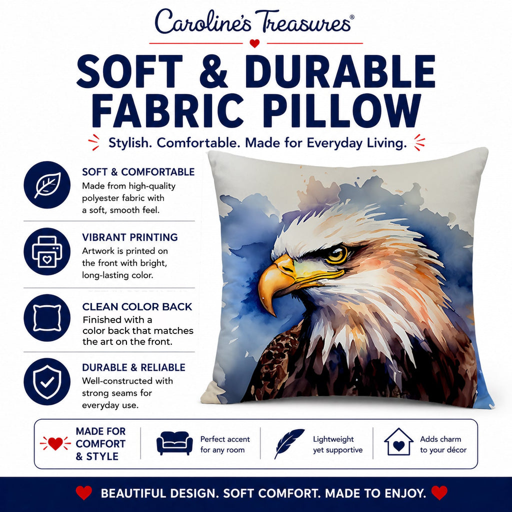 Bald Eagle Portrait Close-Up Decorative Throw Pillow 14x14 Indoor Outdoor Accent Cushion, Fabric Cover with Insert for Sofa, Bed, Porch & Living Room