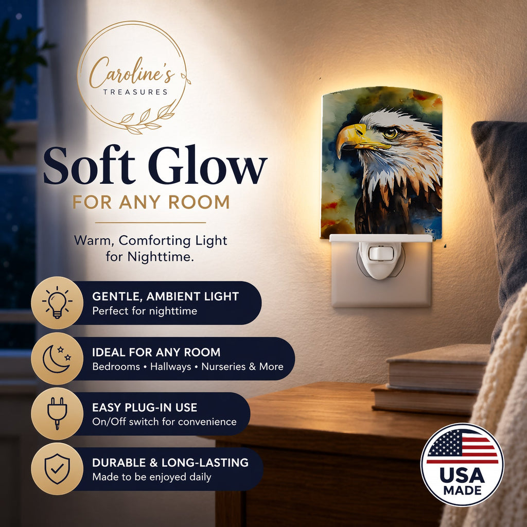 Bald Eagle Portrait Wildlife Ceramic Night Light Compact, UL-Certified, Ideal for Bedroom, Bathroom, Nursery, Hallway, Kitchen, 6x4x3, Multicolor