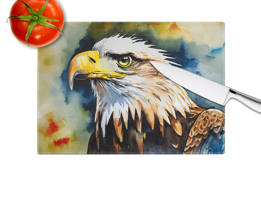 Bald Eagle Portrait Wildlife Cutting Board Tempered Glass Kitchen Cutting Surface, Heat Resistant Chopping, Non-Slip Feet, Food Prep & Serving