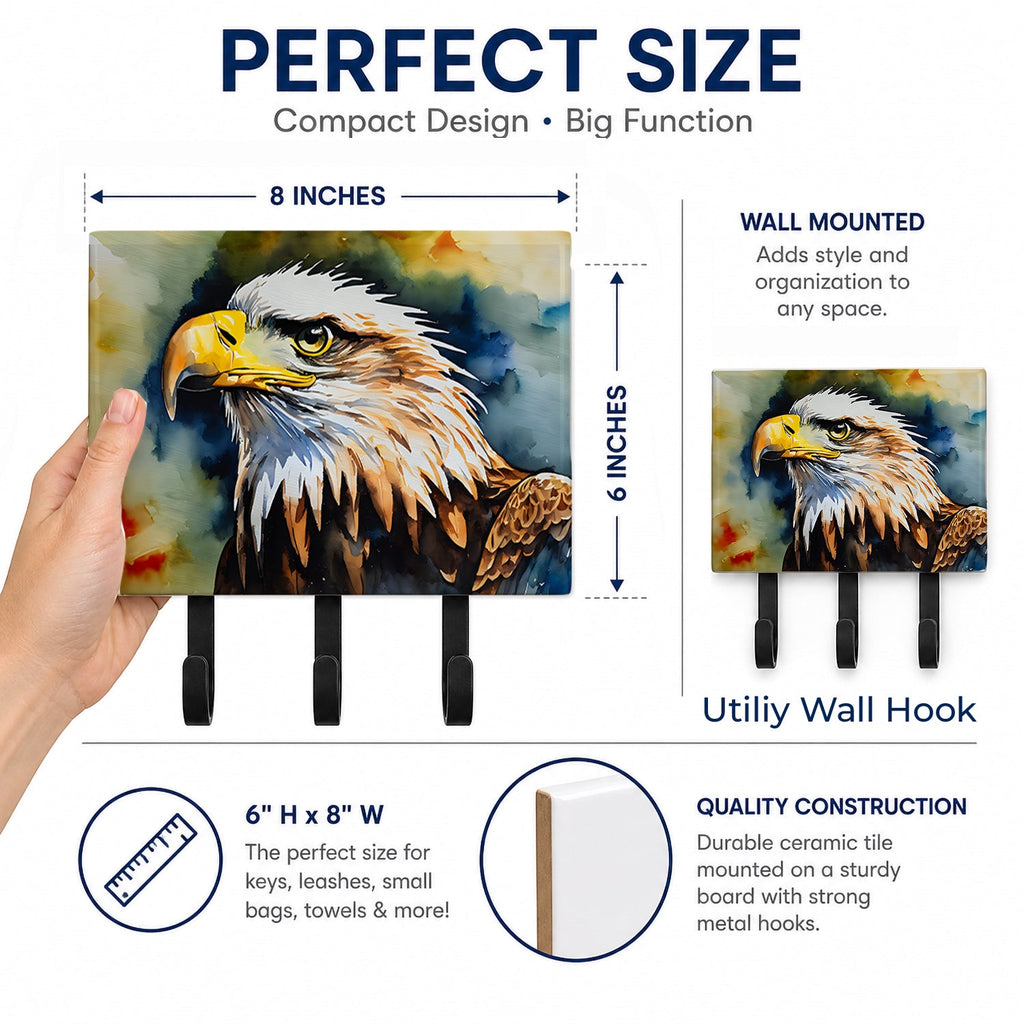 Bald Eagle Portrait Wildlife Leash or Key Holder Wall Hooks, Coat Rack Wall Mount, for Hanging Keys, Towels, Aprons, Leashes