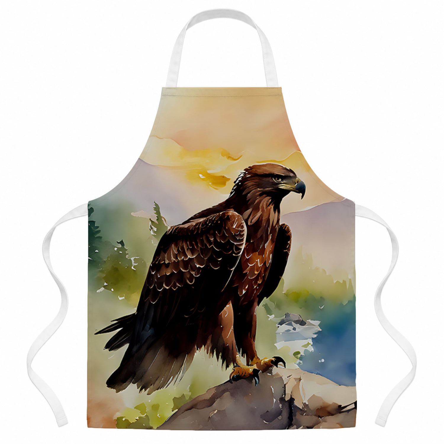 Bald Eagle Perched Mountain Landscape Apron Cooking Kitchen Server Baking Crafts Gardening for Adult Women Men, Unisex, Large, Multicolor