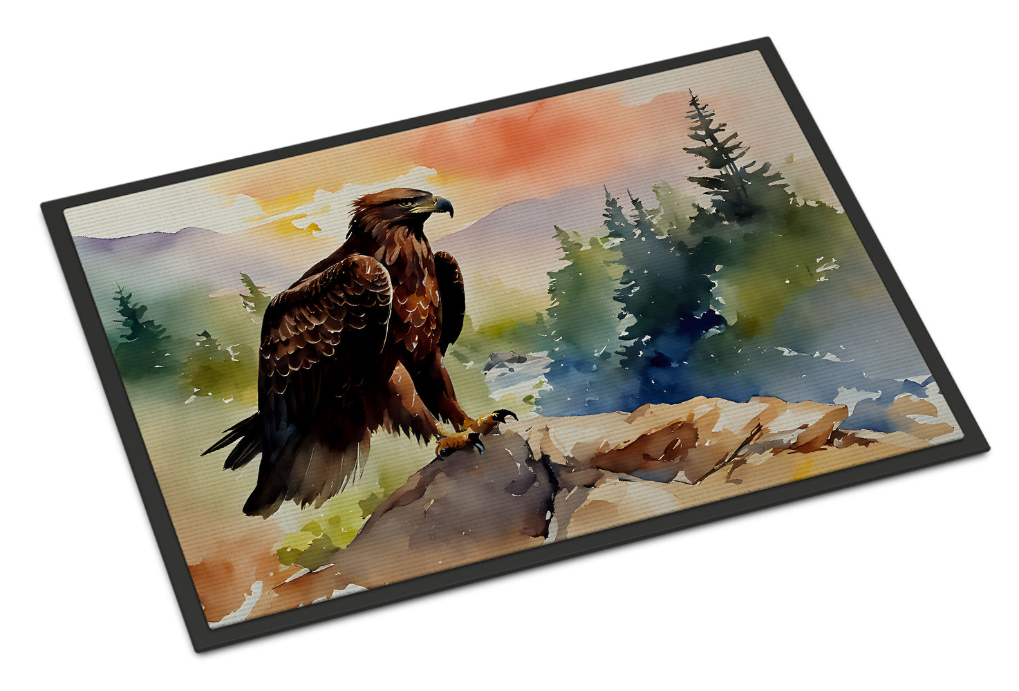 Bald Eagle Perched Mountain Landscape Doormat Indoor Outdoor 18H X 27W Front Door Mat Rugs for Entryway, Non Slip Washable