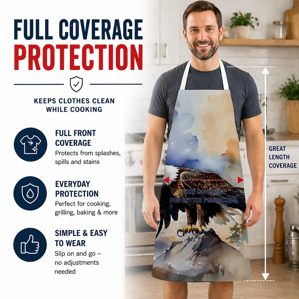 Bald Eagle Perched Rock Wildlife Apron Cooking Kitchen Server Baking Crafts Gardening for Adult Women Men, Unisex, Large, Multicolor