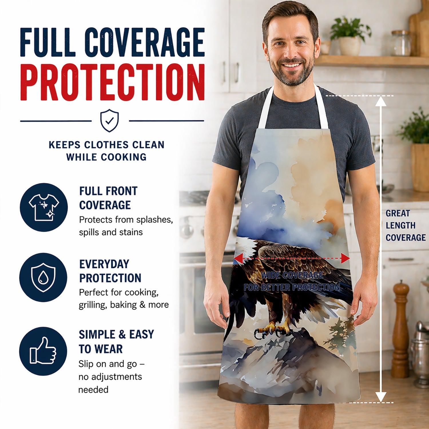 Bald Eagle Perched Rock Wildlife Apron Cooking Kitchen Server Baking Crafts Gardening for Adult Women Men, Unisex, Large, Multicolor